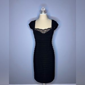 Adrianna Papell Black Formal Bodycon Midi Dress with Lace Bust Detail